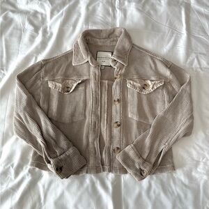 Beige Waffle Knit Cropped Shacket